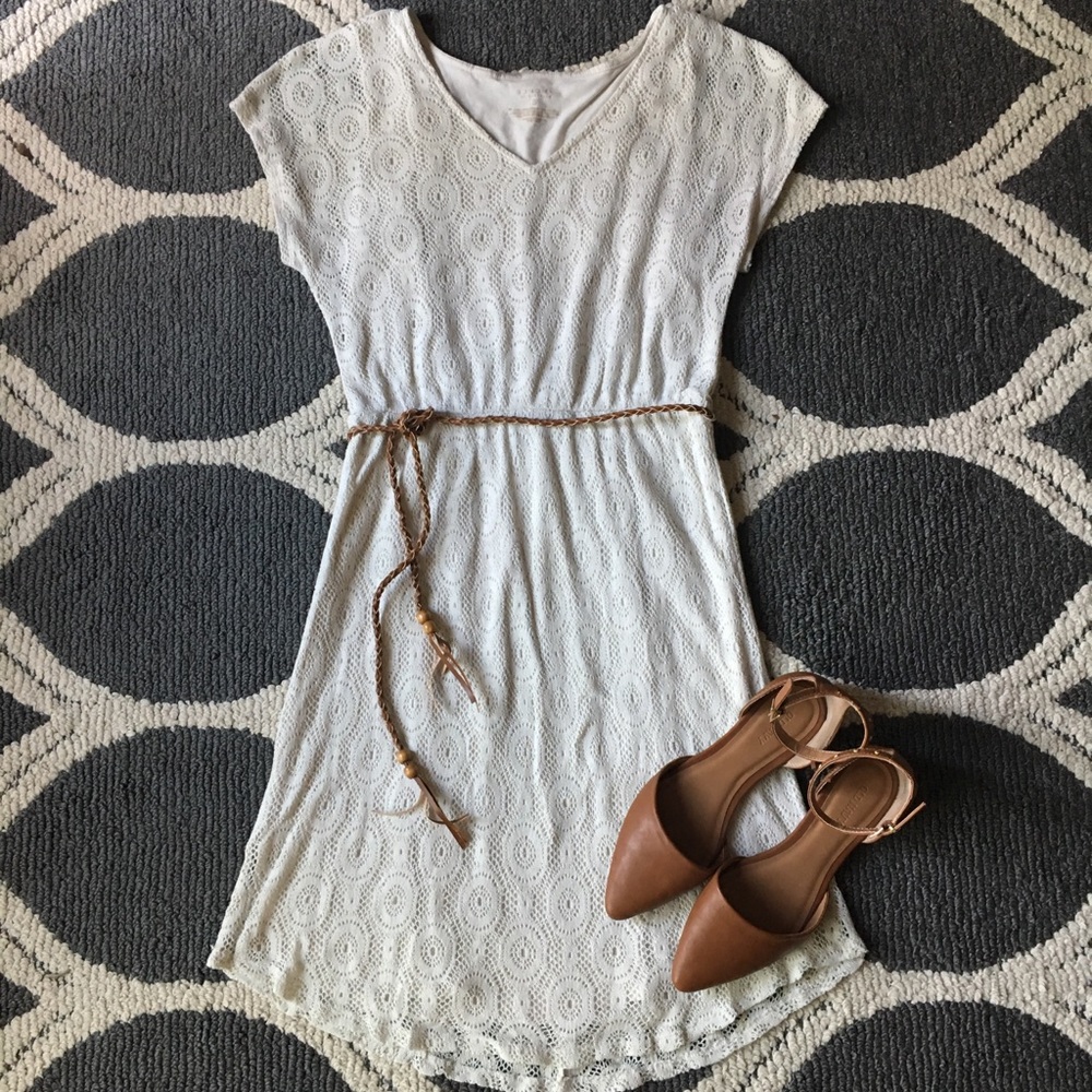 LAST CHANCE! Sonoma Size S Cream Lace Belted Dress - Picture 2 of 6